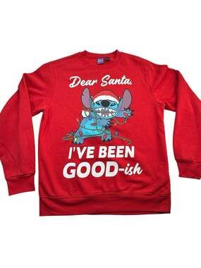Disney Stitch "Dear Santa, I've Been Good-ish" Christmas Sweatshirt, Size Medium
